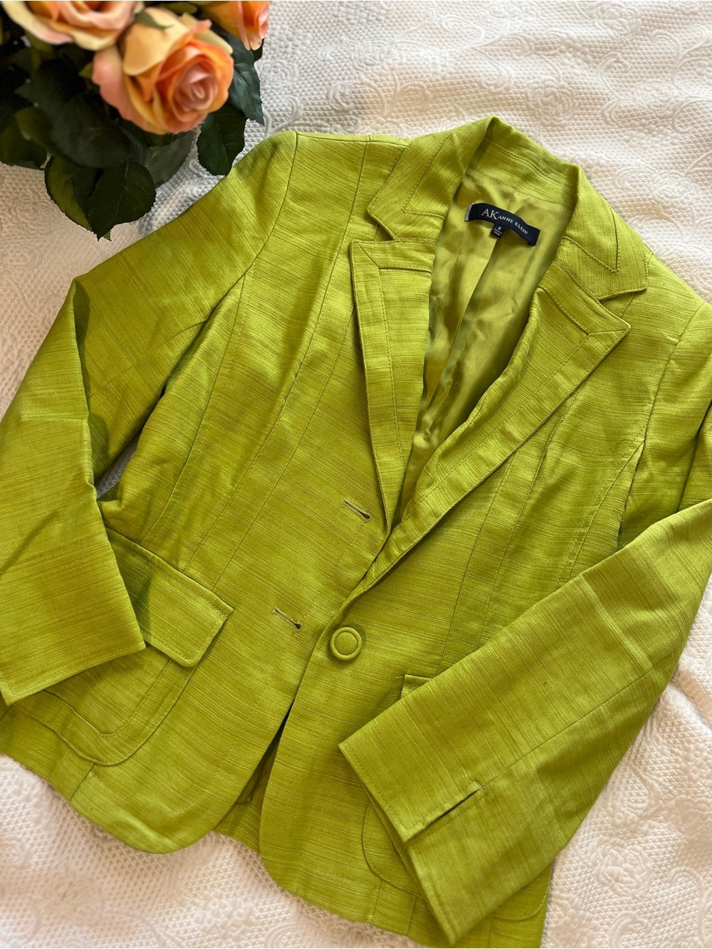 Anne Klein Lime Green Button Blazer